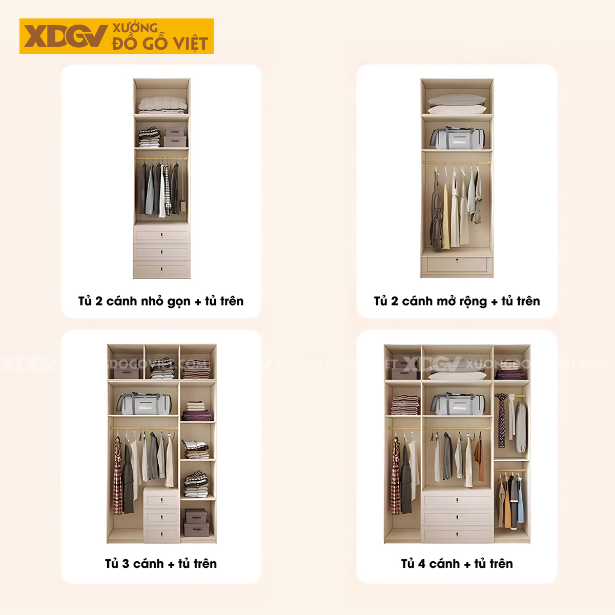 Tủ Áo Quần Gỗ Cao Su Trắng Kết Hợp Bàn Trang Điểm Góc L