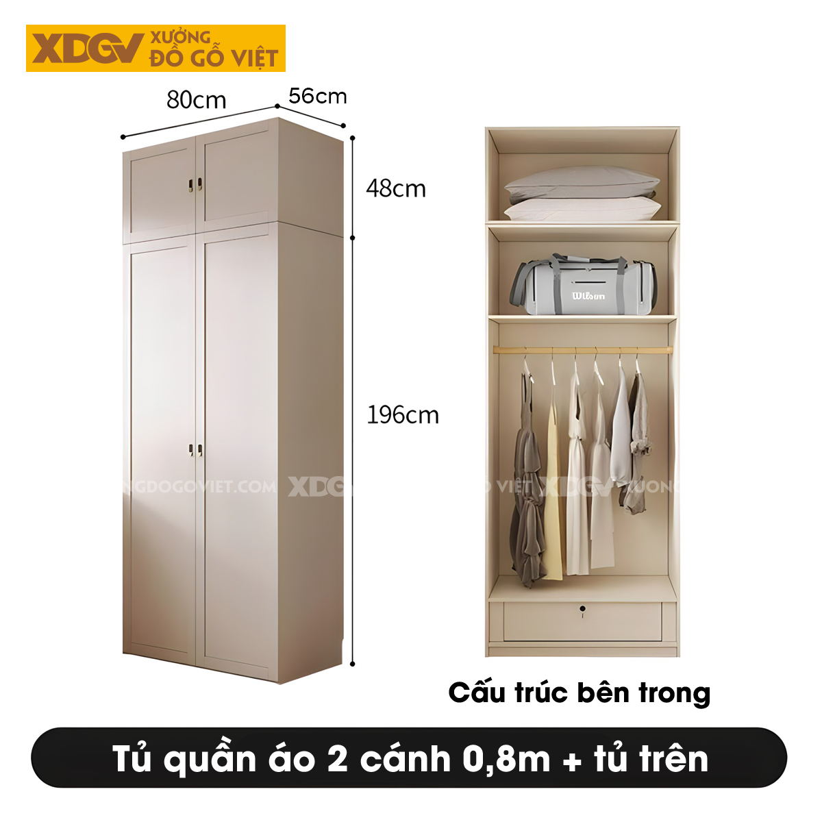 Tủ Áo Quần Gỗ Cao Su Trắng Kết Hợp Bàn Trang Điểm Góc L
