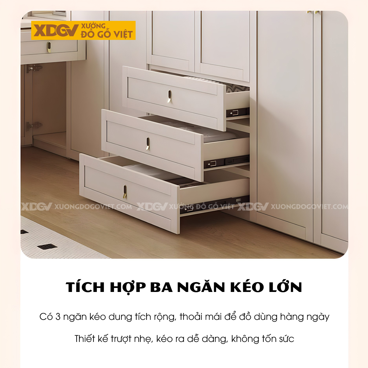 Tủ Áo Quần Gỗ Cao Su Trắng Kết Hợp Bàn Trang Điểm Góc L