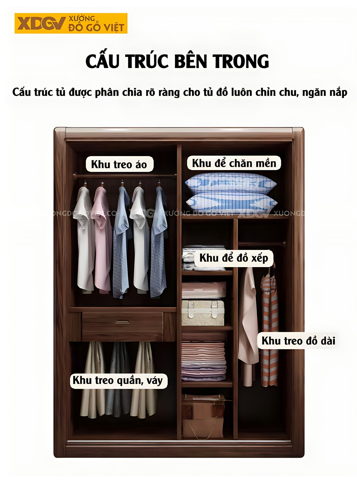 Tủ Áo Quần Gỗ Óc Chó 2 Cánh Lùa Lớn Kẻ Chỉ Nghệ Thuật