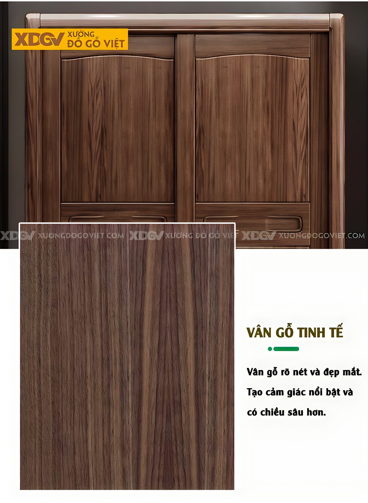 Tủ Áo Quần Gỗ Óc Chó 2 Cánh Lùa Lớn Kẻ Chỉ Nghệ Thuật