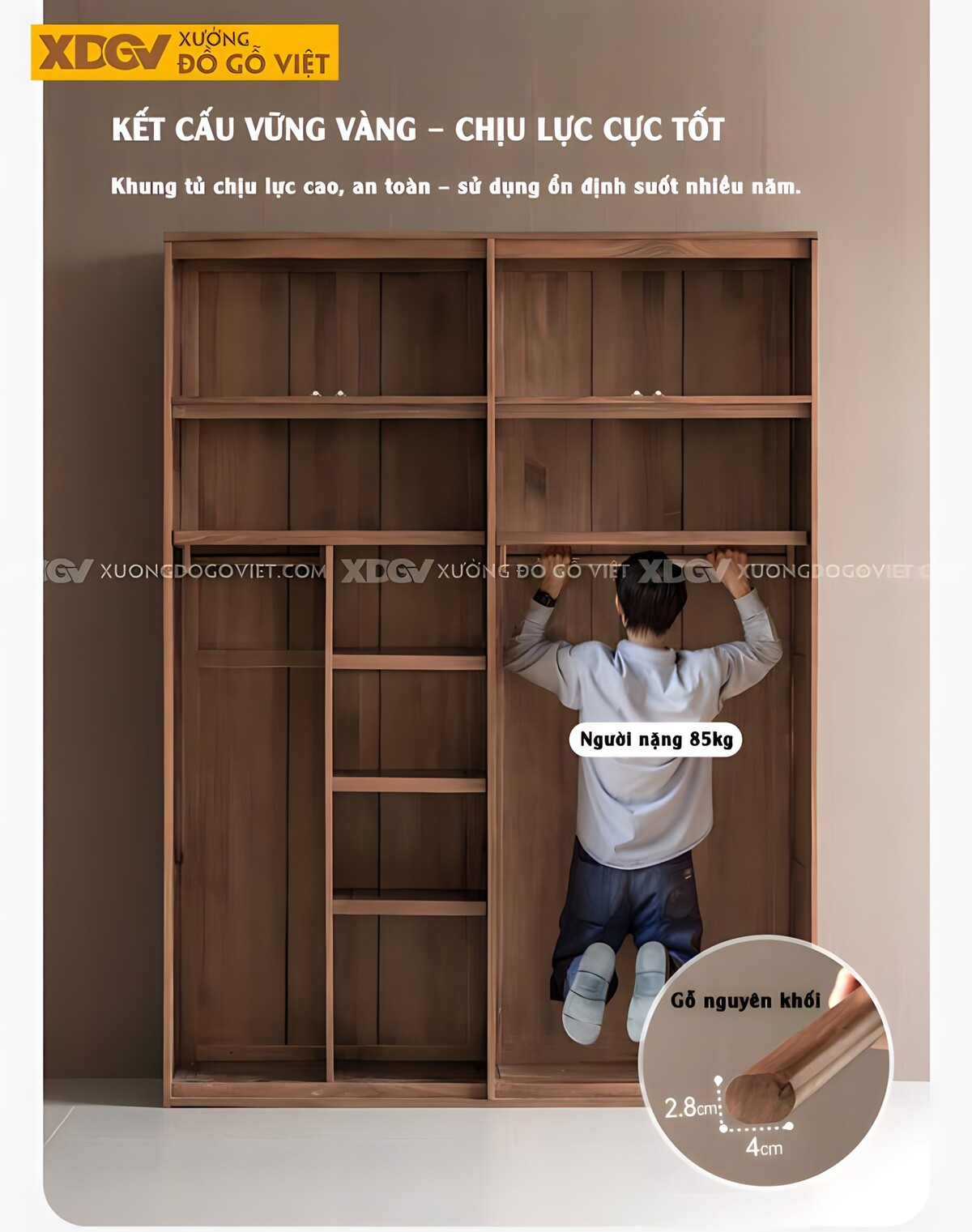 Tủ Áo Quần Gỗ Óc Chó 4 Cánh Hiện Đại Tay Nắm Thanh Ngang