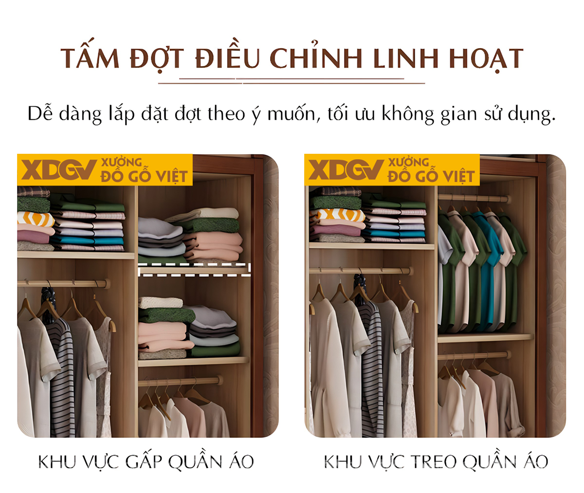 Tủ Áo Quần Gỗ Xoan Đào Cửa Trượt Đa Năng Nhiều Ngăn Chứa