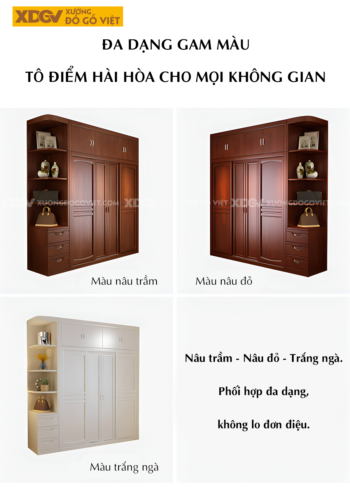 Tủ Áo Quần Gỗ Xoan Đào Cửa Trượt Đa Năng Nhiều Ngăn Chứa