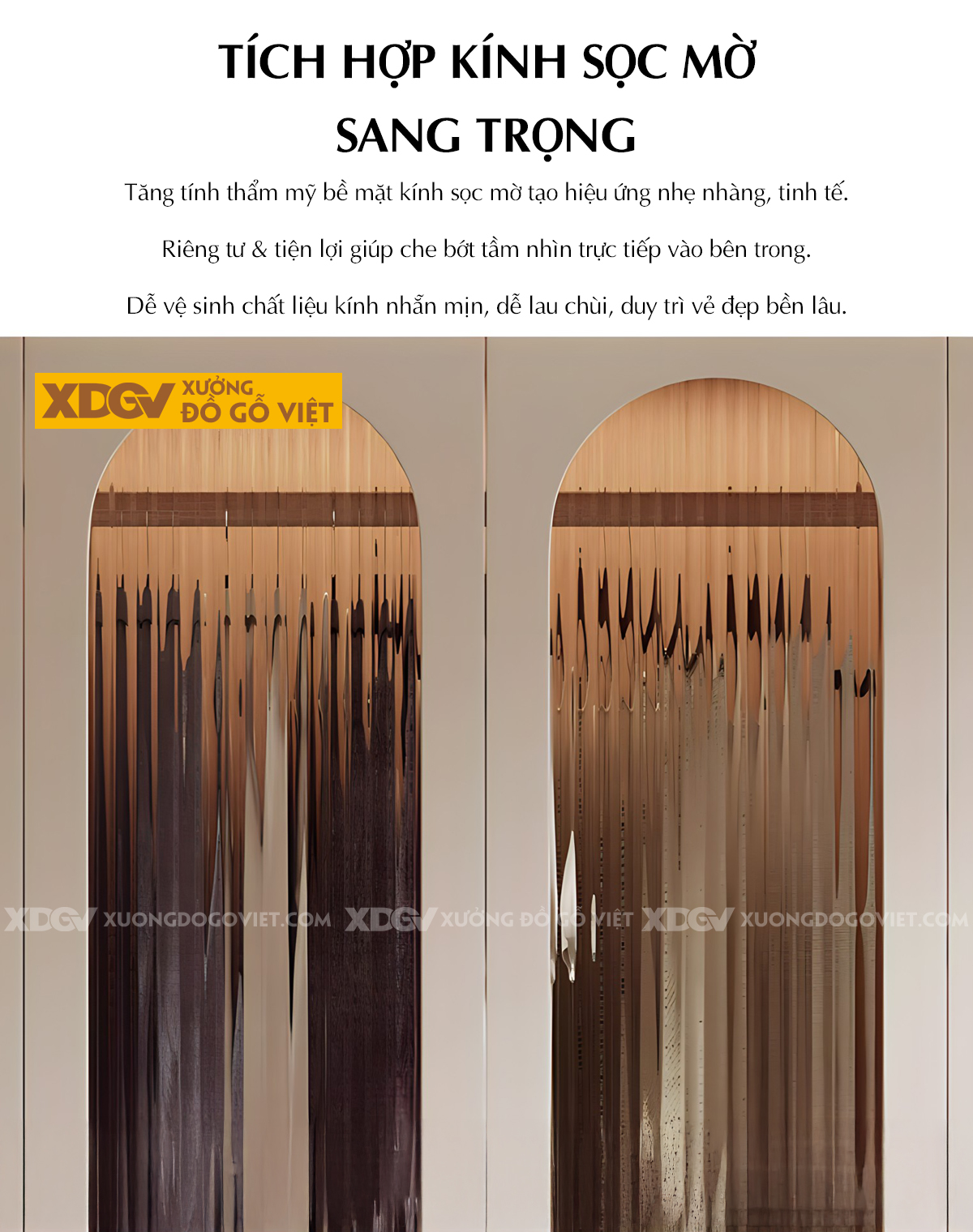 Tủ Áo Trắng Gỗ Cao Su Hiện Đại Cánh Kính Sọc Dọc Gân Mờ