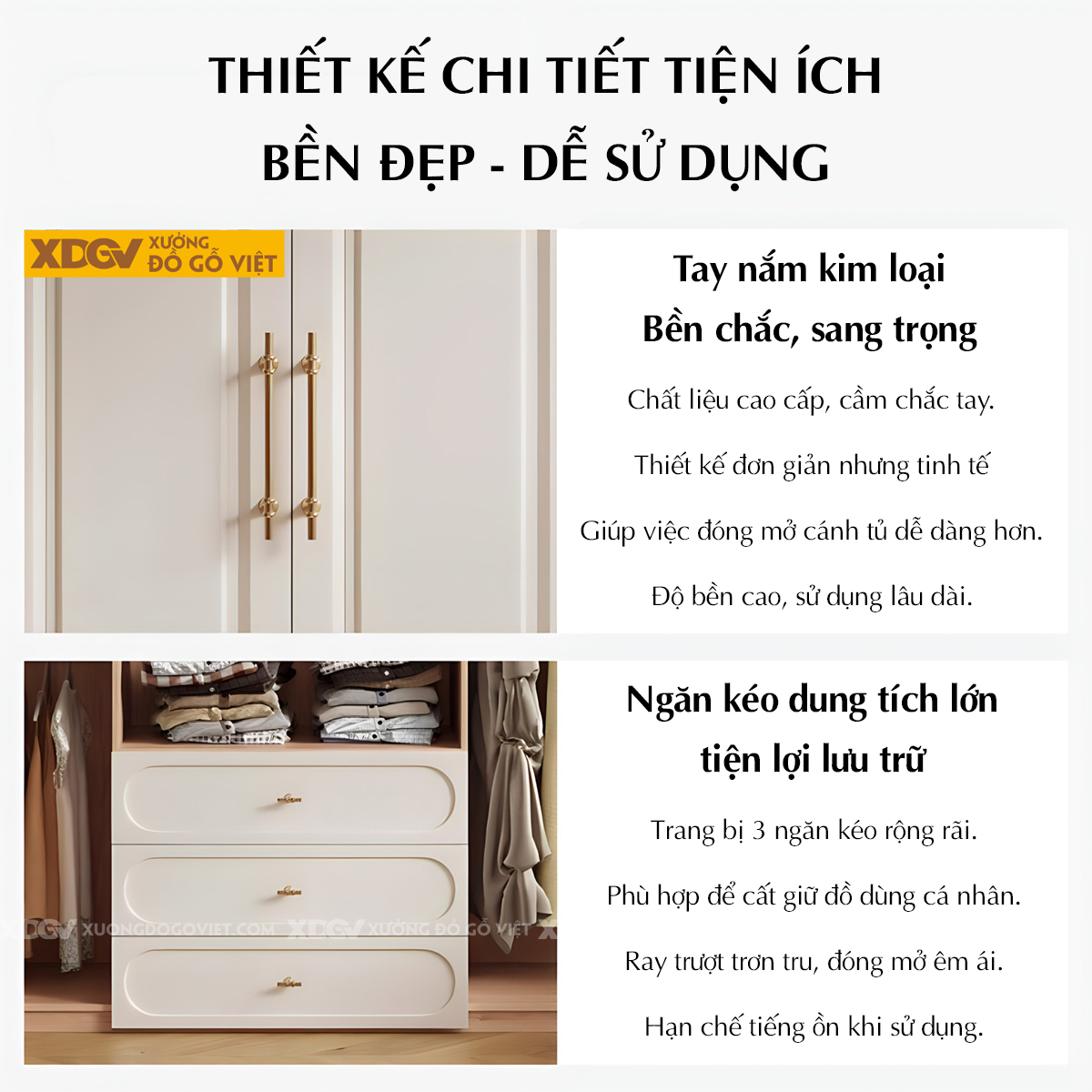 Tủ Áo Trắng Gỗ Cao Su Hiện Đại Cánh Kính Sọc Dọc Gân Mờ