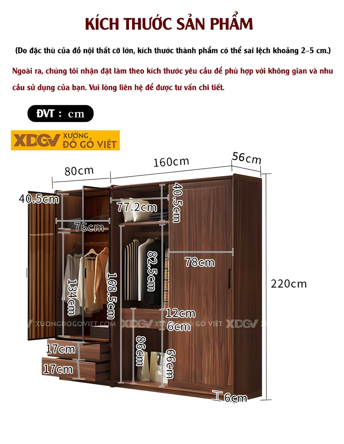 Tủ Áo Veneer Óc Chó 2 Cửa Lùa Khung Pano 2 Cửa Kính Trắng