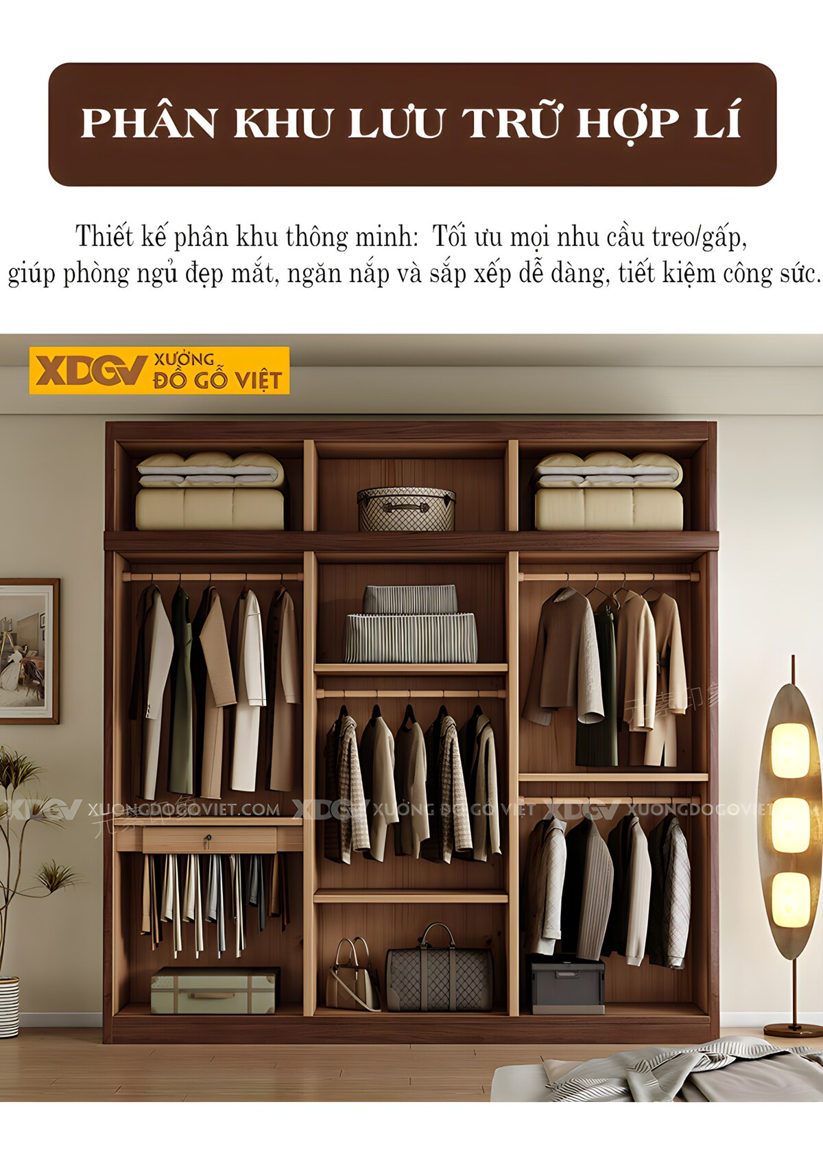 Tủ Áo Veneer Óc Chó Tân Cổ Điển Cánh Pano Tay Nắm Thanh Dài