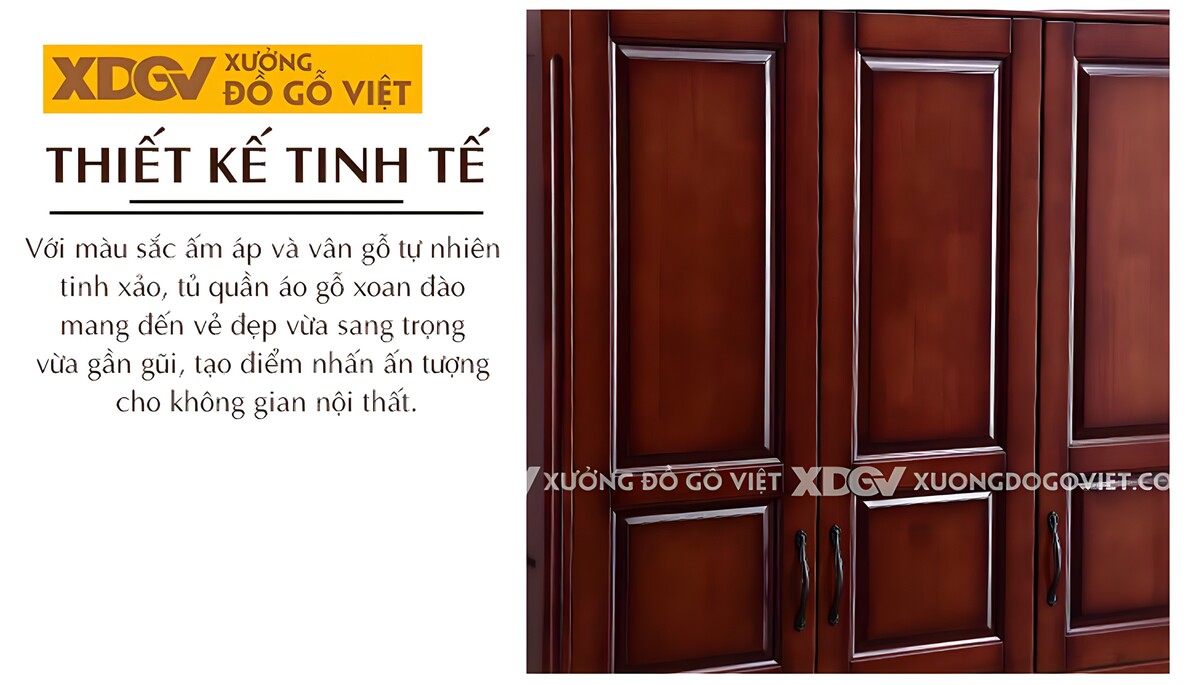 Tủ Áo Veneer Xoan Đào Cổ Điển 5 Cánh Pano Tay Nắm Kim Loại