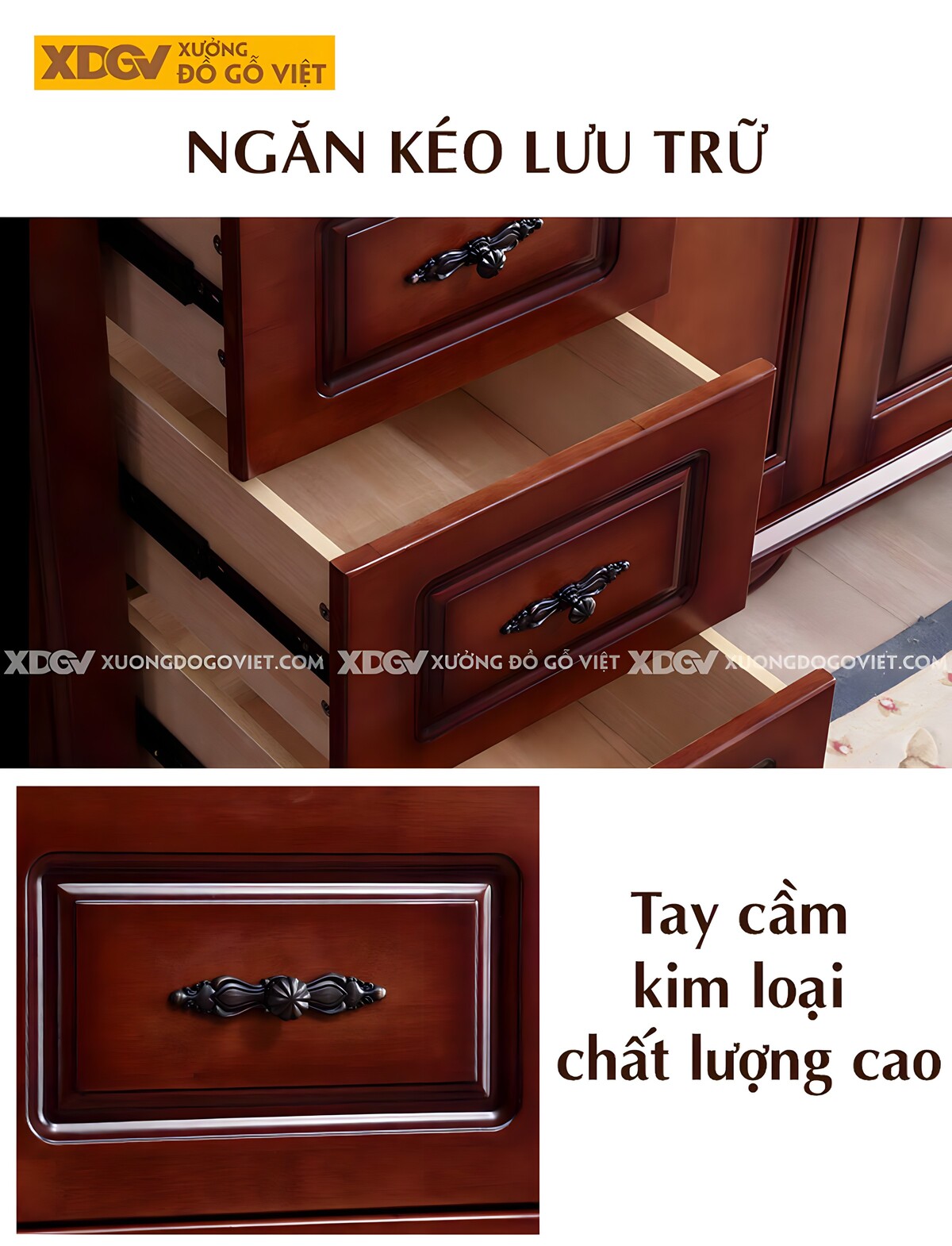 Tủ Áo Veneer Xoan Đào Cổ Điển 5 Cánh Pano Tay Nắm Kim Loại