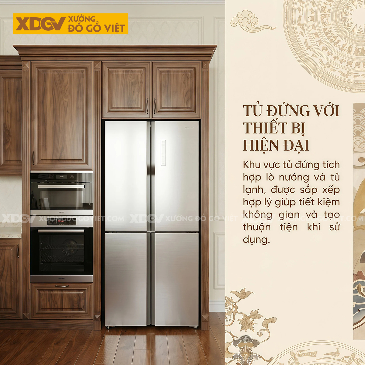Tủ Bếp Gia Đình Chữ U Gỗ Óc Chó Tân Cổ Điển Mặt Đá Trắng Đẹp