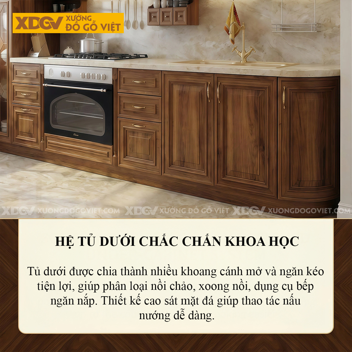 Tủ Bếp Gia Đình Gỗ Óc Chó Phẳng Phong Cách Bắc Âu Sang Trọng