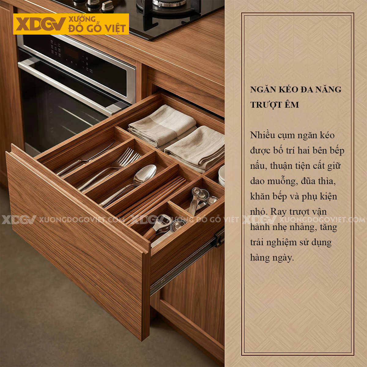 Tủ Bếp Gia Đình Gỗ Óc Chó Phẳng Phong Cách Bắc Âu Sang Trọng