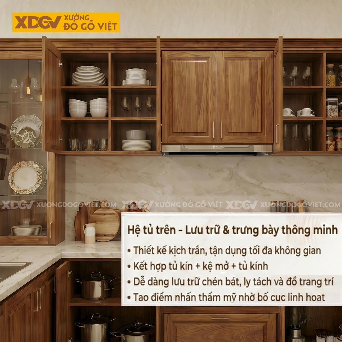 Tủ Bếp Gỗ Gõ Đỏ Chữ U Thiết Kế Ô Âm Tủ Tiết Kiệm Diện Tích
