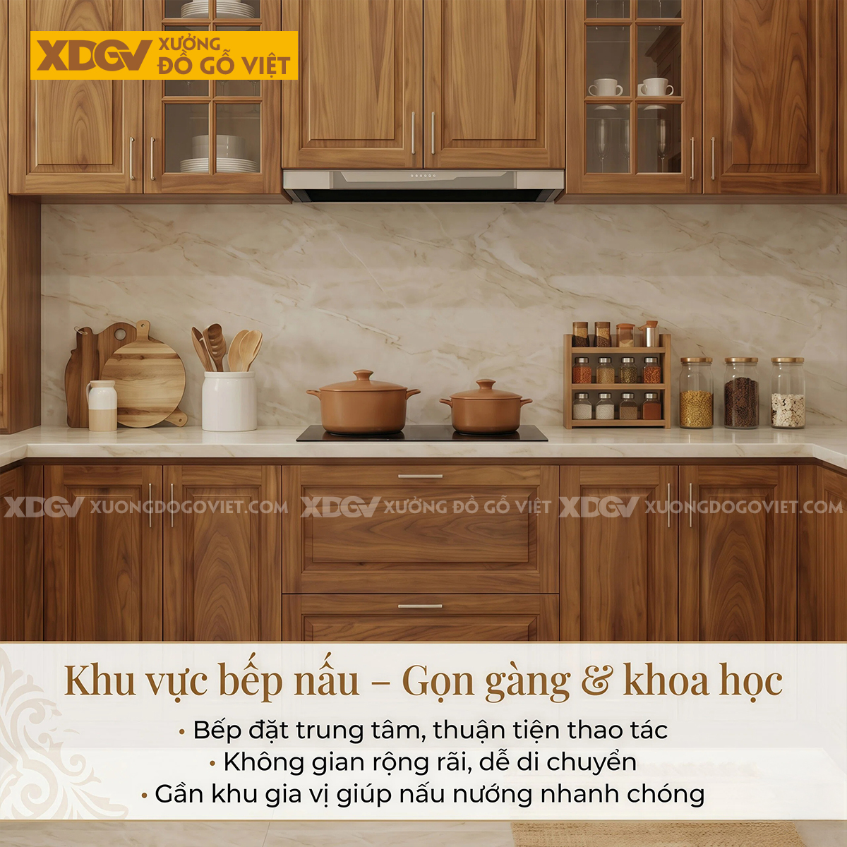 Tủ Bếp Gỗ Gõ Đỏ Chữ U Thiết Kế Ô Âm Tủ Tiết Kiệm Diện Tích