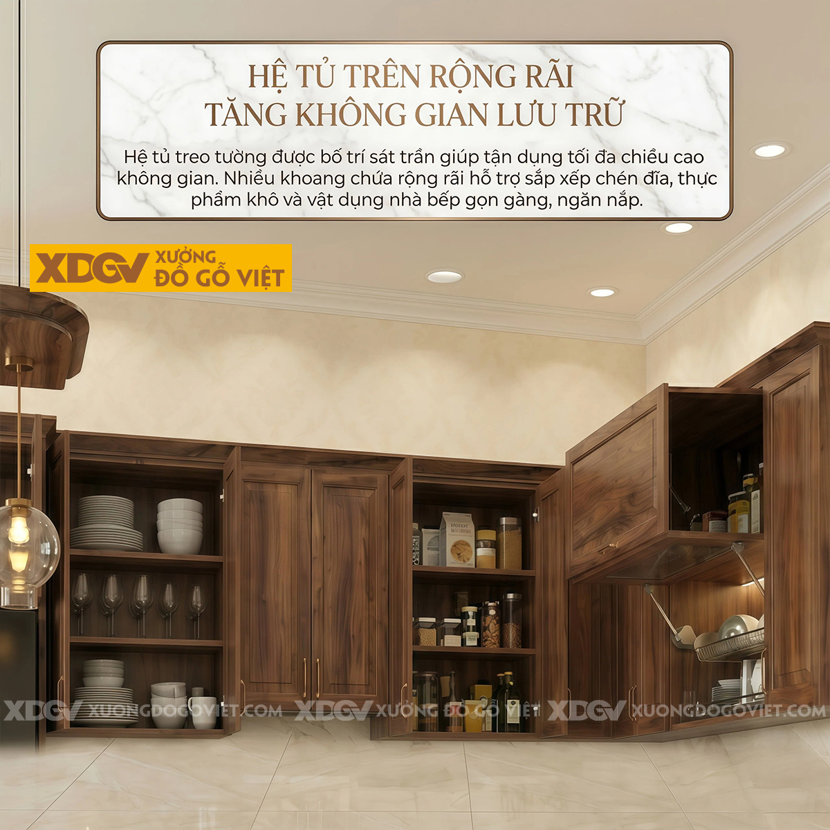 Tủ Bếp Gỗ Óc Chó Kiểu L Hiện Đại Có Bàn Đảo Bar Sang Trọng