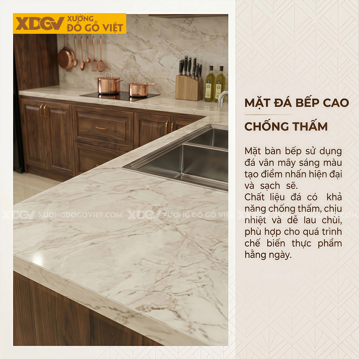 Tủ Bếp Gỗ Óc Chó Kiểu L Hiện Đại Có Bàn Đảo Bar Sang Trọng