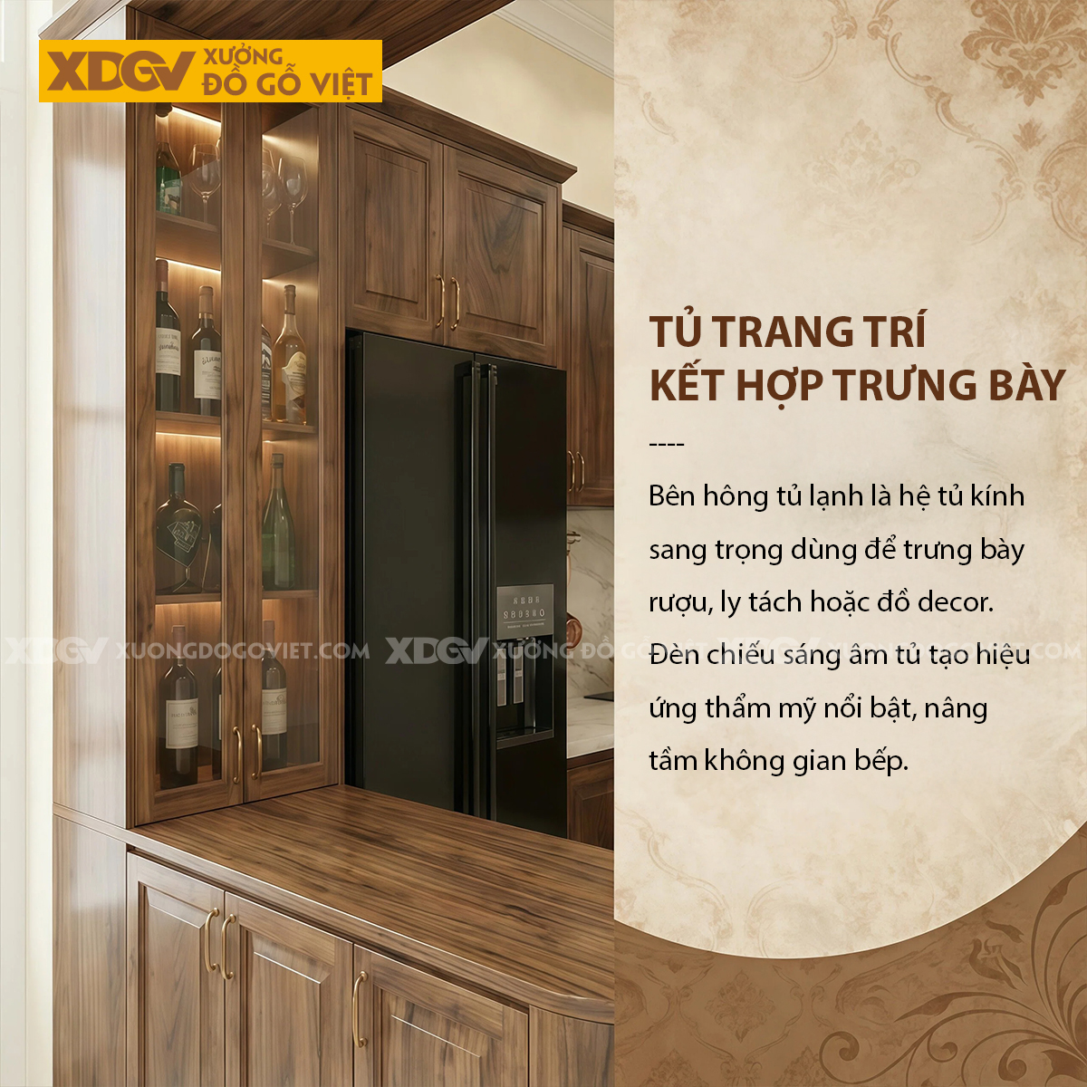 Tủ Bếp Gỗ Óc Chó Kiểu L Hiện Đại Có Bàn Đảo Bar Sang Trọng