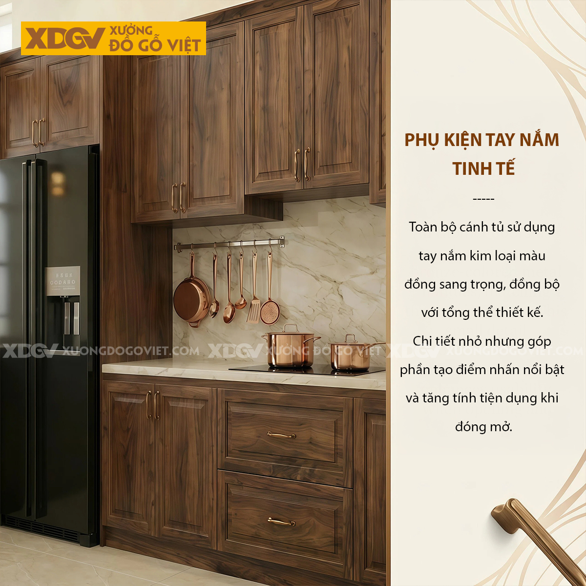 Tủ Bếp Gỗ Óc Chó Kiểu L Hiện Đại Có Bàn Đảo Bar Sang Trọng