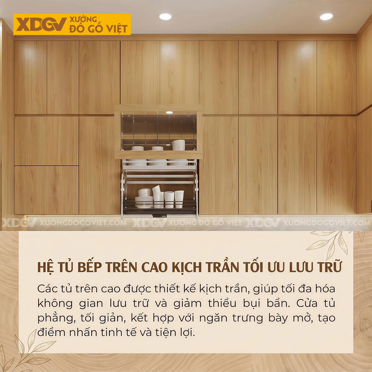 Tủ Bếp Gỗ Sồi Chữ L Đa Cánh Lưu Trữ Bố Trí Thông Minh