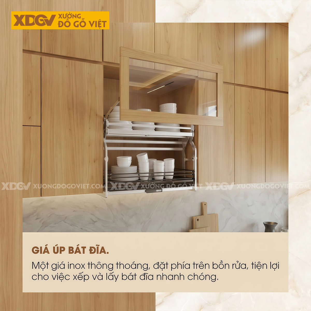 Tủ Bếp Gỗ Sồi Chữ L Đa Cánh Lưu Trữ Bố Trí Thông Minh