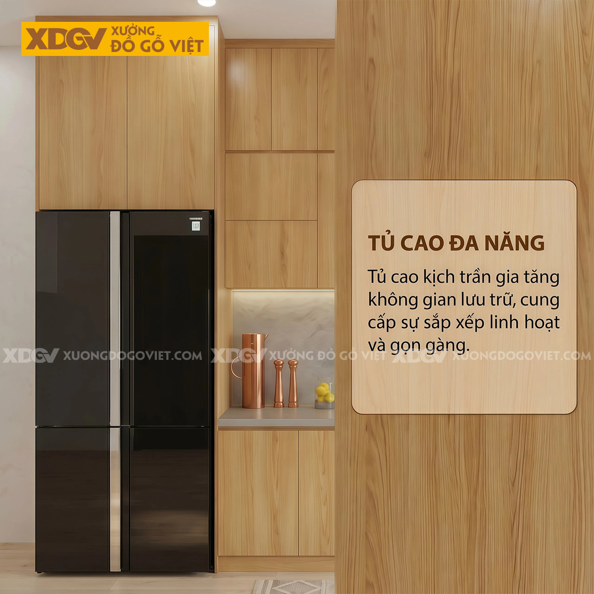 Tủ Bếp Gỗ Sồi Chữ L Đa Cánh Lưu Trữ Bố Trí Thông Minh