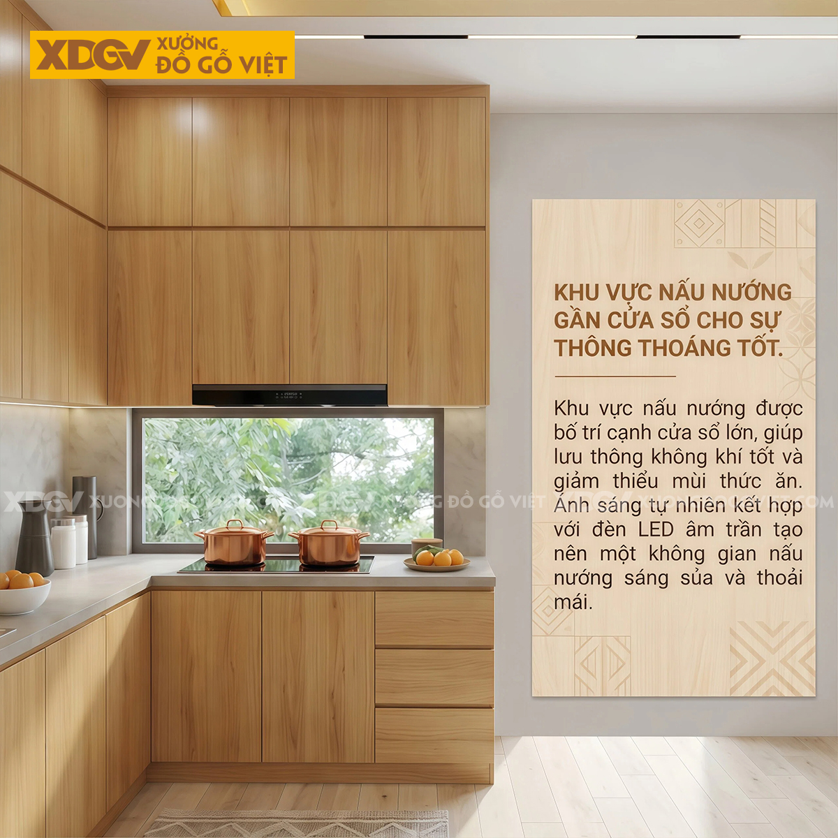 Tủ Bếp Gỗ Sồi Chữ L Đa Cánh Lưu Trữ Bố Trí Thông Minh