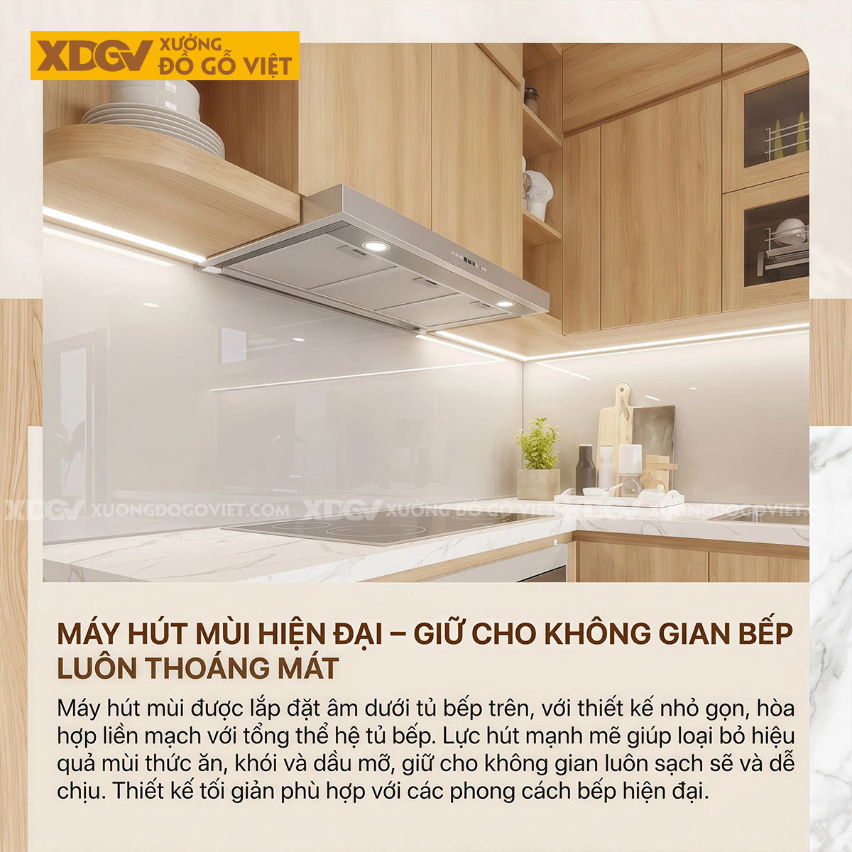 Tủ Bếp Gỗ Veneer Sồi Dáng Chữ L Nhỏ Gọn Lưu Trữ Thông Minh