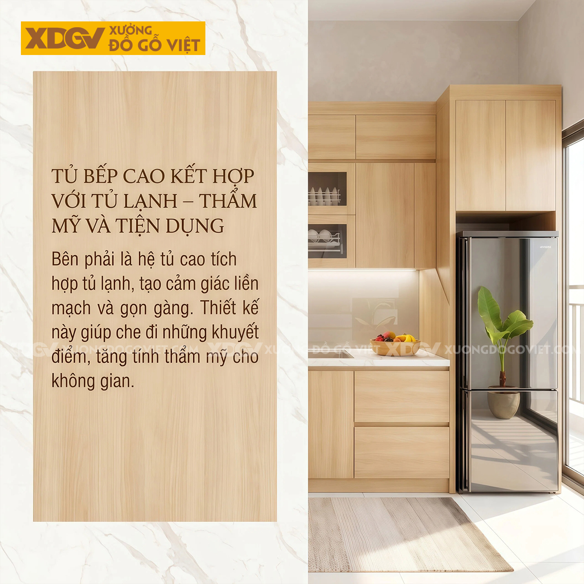 Tủ Bếp Gỗ Veneer Sồi Dáng Chữ L Nhỏ Gọn Lưu Trữ Thông Minh