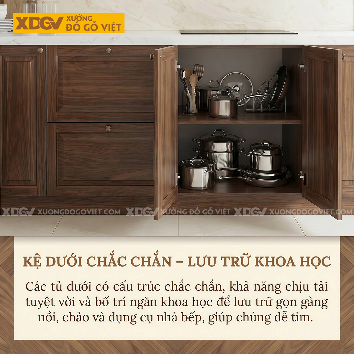 Tủ Bếp Óc Chó Tự Nhiên Góc L Tích Hợp Lò Nướng, Lò Vi Sóng