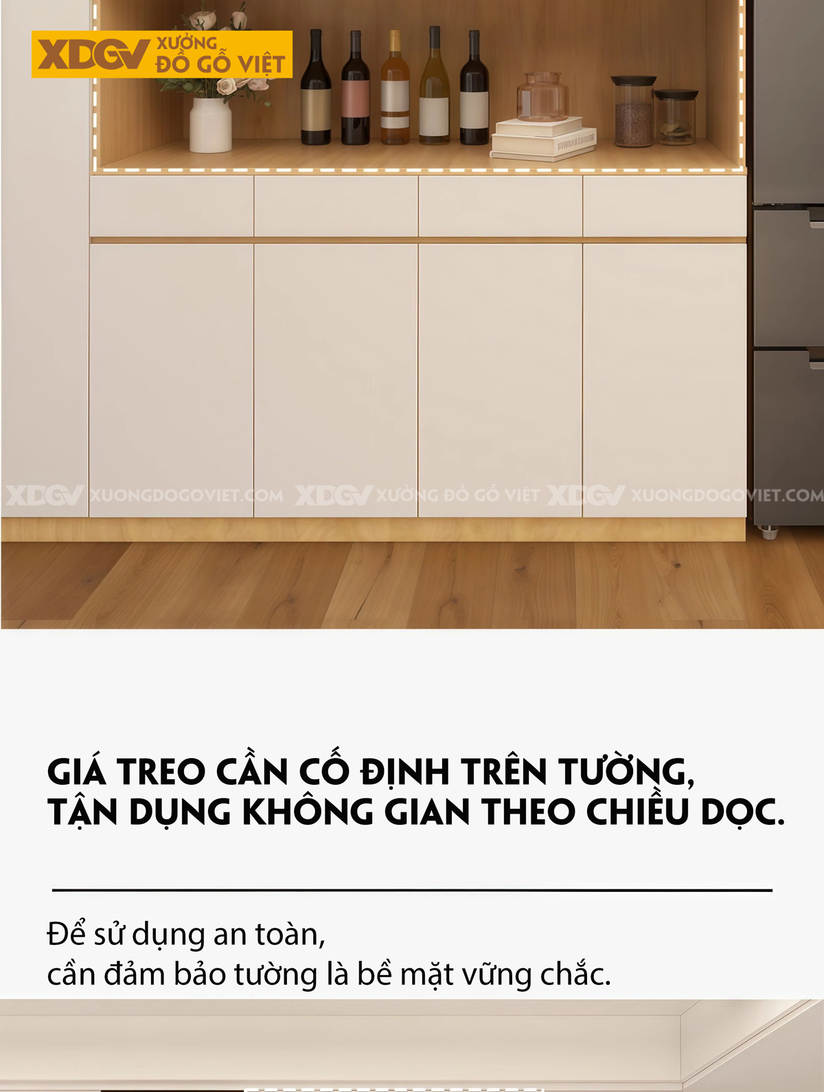 Tủ Chén Bát Gỗ Cao Su Phong Cách Bắc Âu Phối Tủ Kính 2 Bên