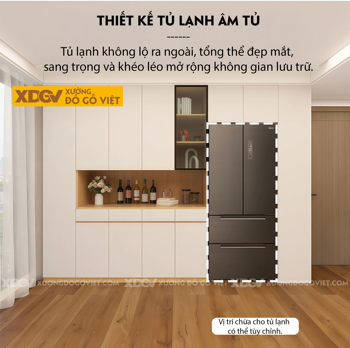 Tủ Chén Bát Gỗ Cao Su Phong Cách Bắc Âu Phối Tủ Kính 2 Bên