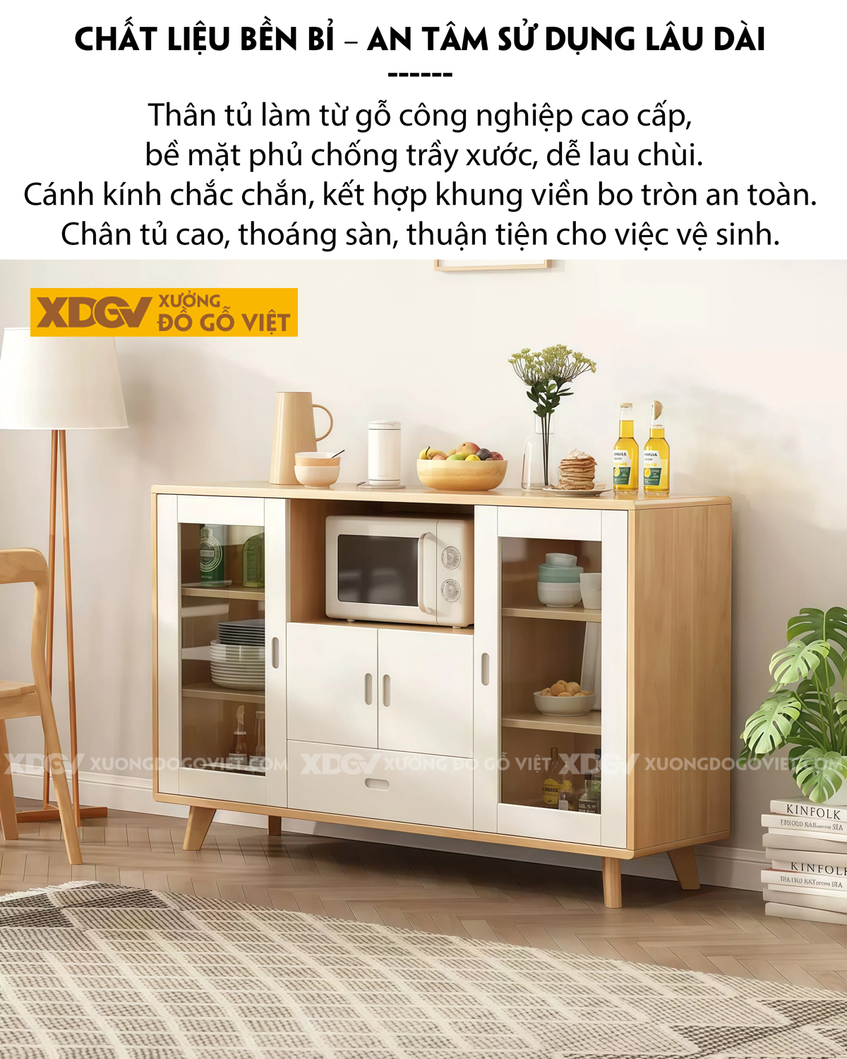 Tủ Chén Bát Nhà Bếp Gỗ Óc Chó Thiết Kế Cánh Kính Viên Thuốc