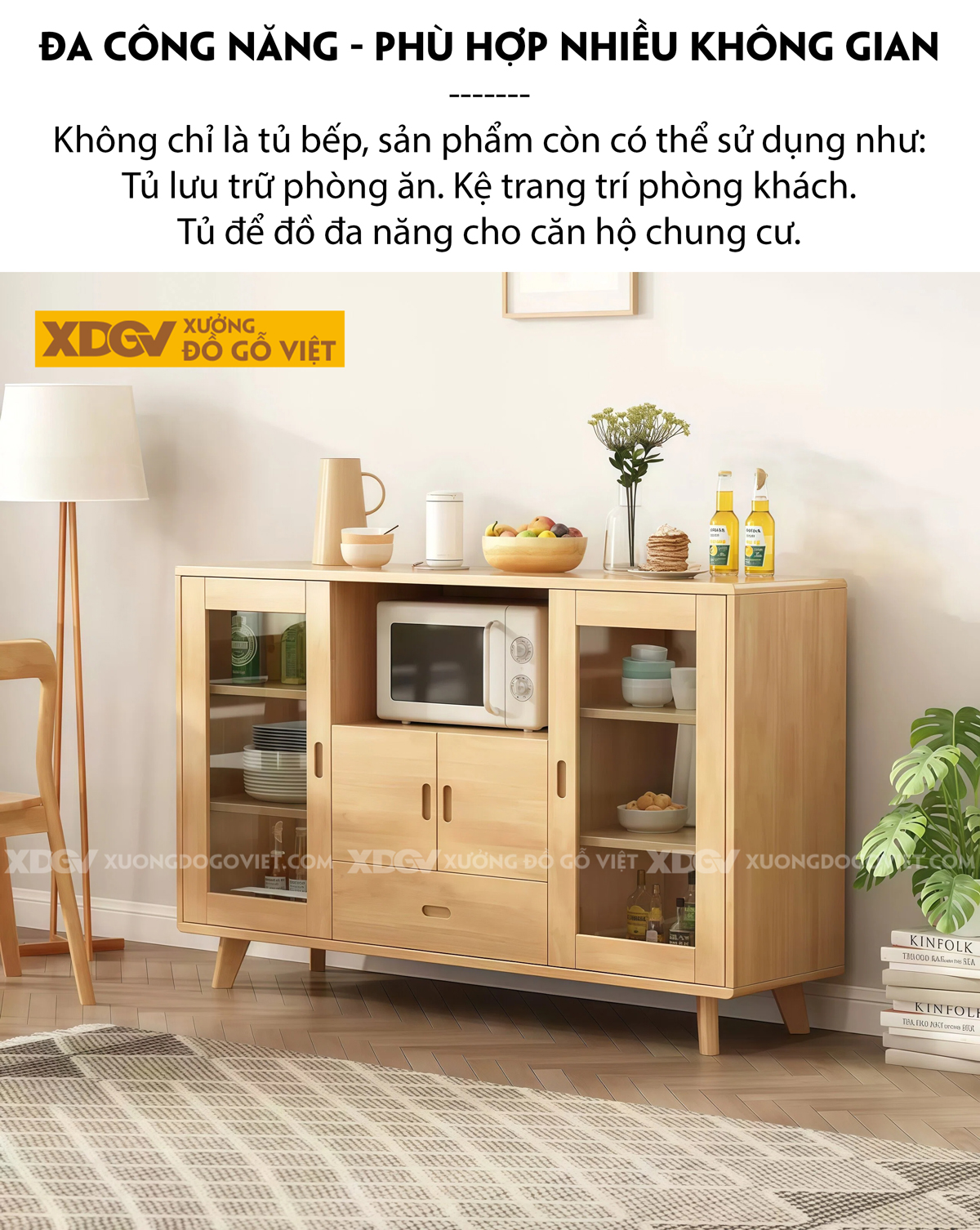 Tủ Chén Bát Nhà Bếp Gỗ Óc Chó Thiết Kế Cánh Kính Viên Thuốc