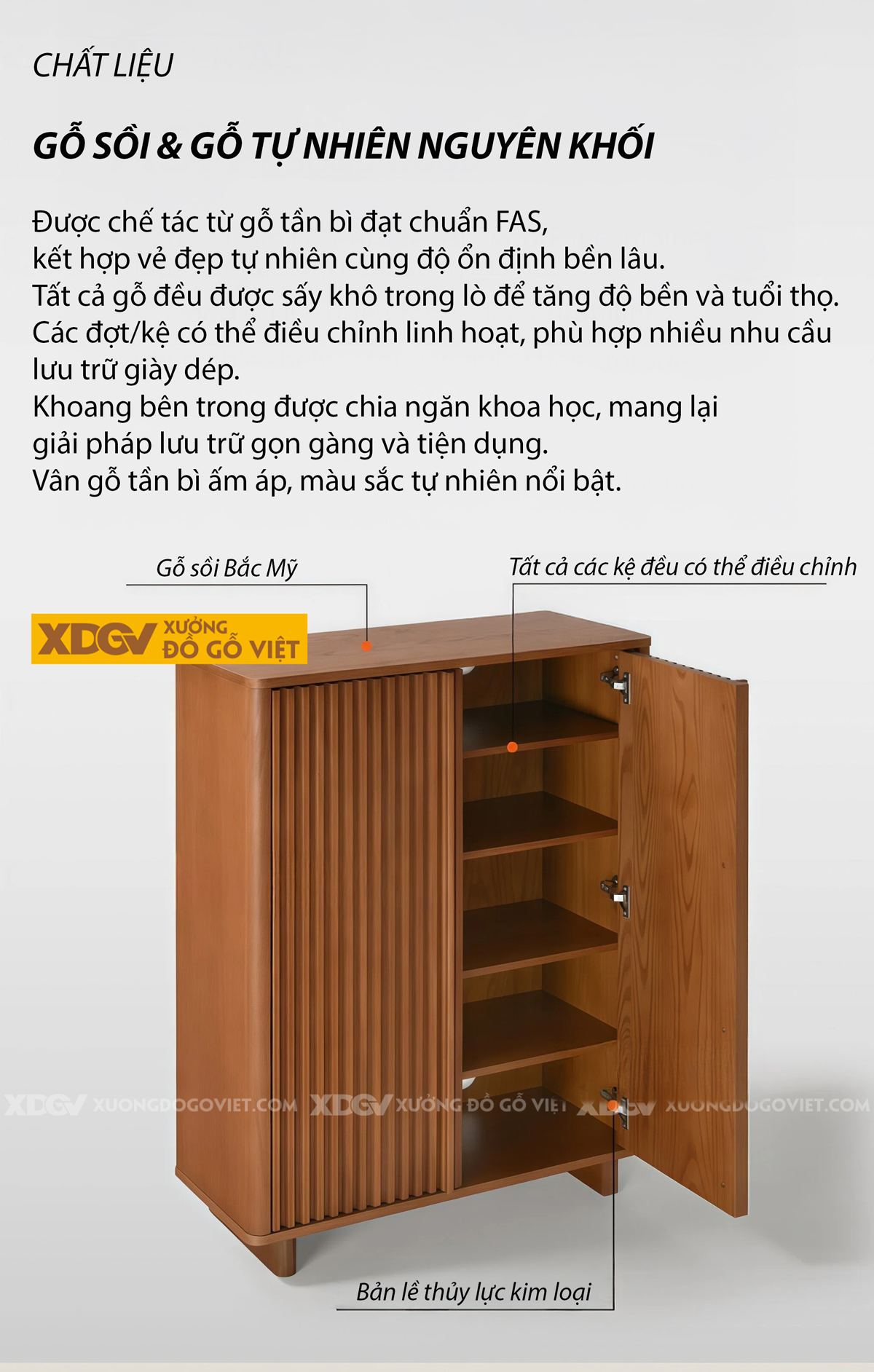 Tủ Để Giày Gỗ Sồi Tối Giản Chân Tủ Thấp Góc Bo Cong Mềm Mại