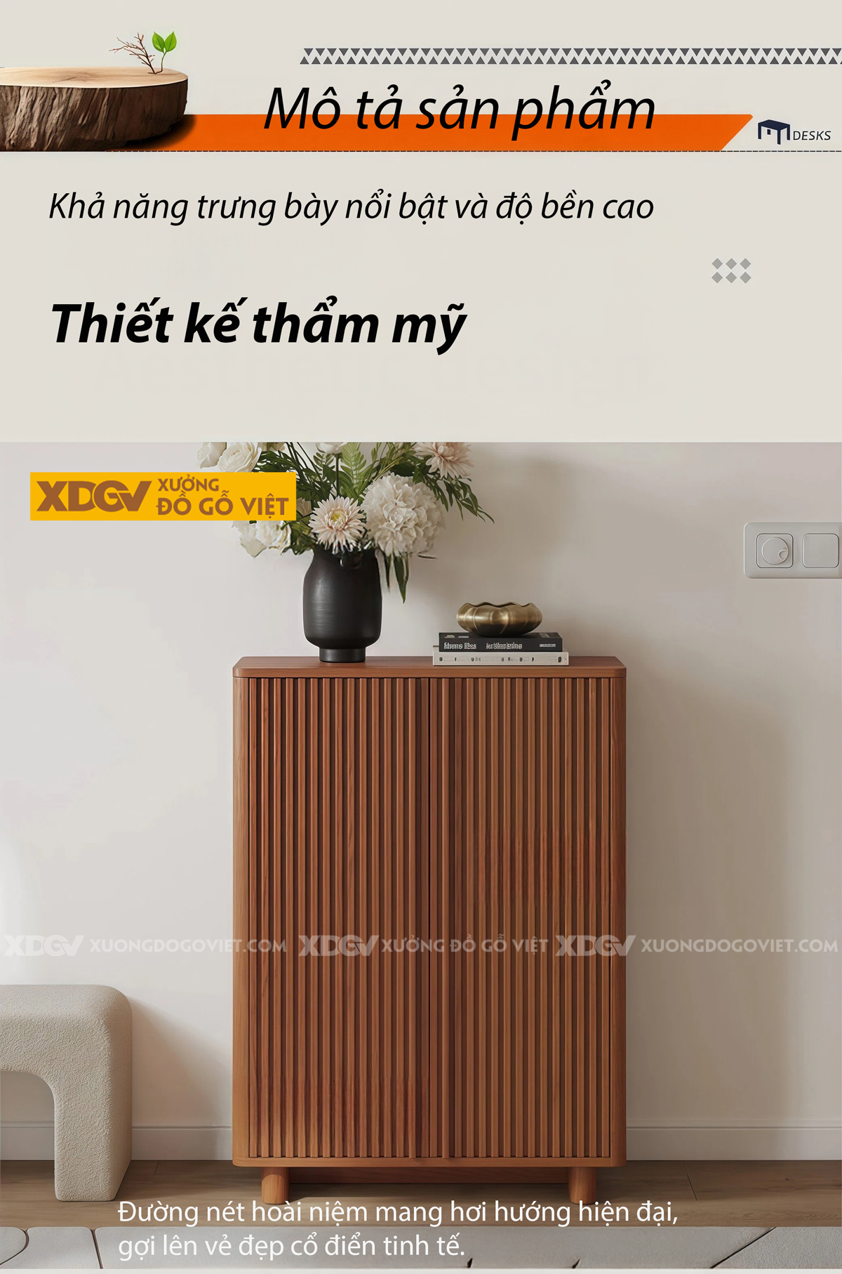 Tủ Để Giày Gỗ Sồi Tối Giản Chân Tủ Thấp Góc Bo Cong Mềm Mại