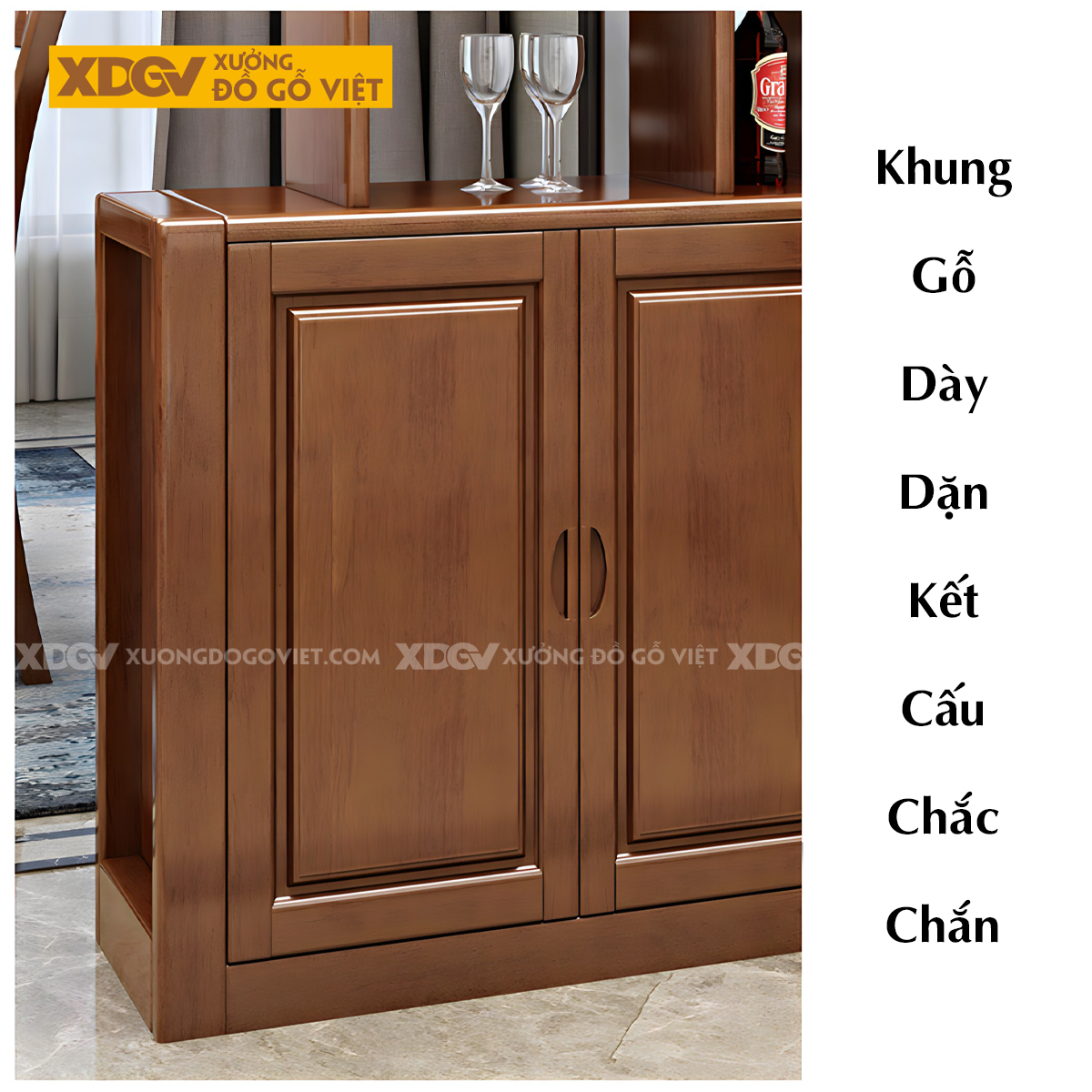 Tủ Để Rượu Gỗ Cao Su Đa Tầng Đa Kệ Phối Tủ Lưu Trữ Đa Cánh