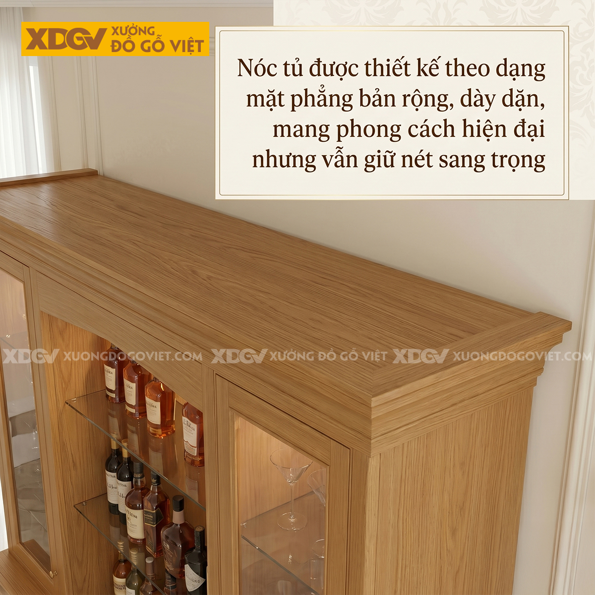 Tủ Để Rượu Gỗ Gõ Đỏ Tân Cổ Điển Phối Ngăn Kéo Siêu Lưu Trữ