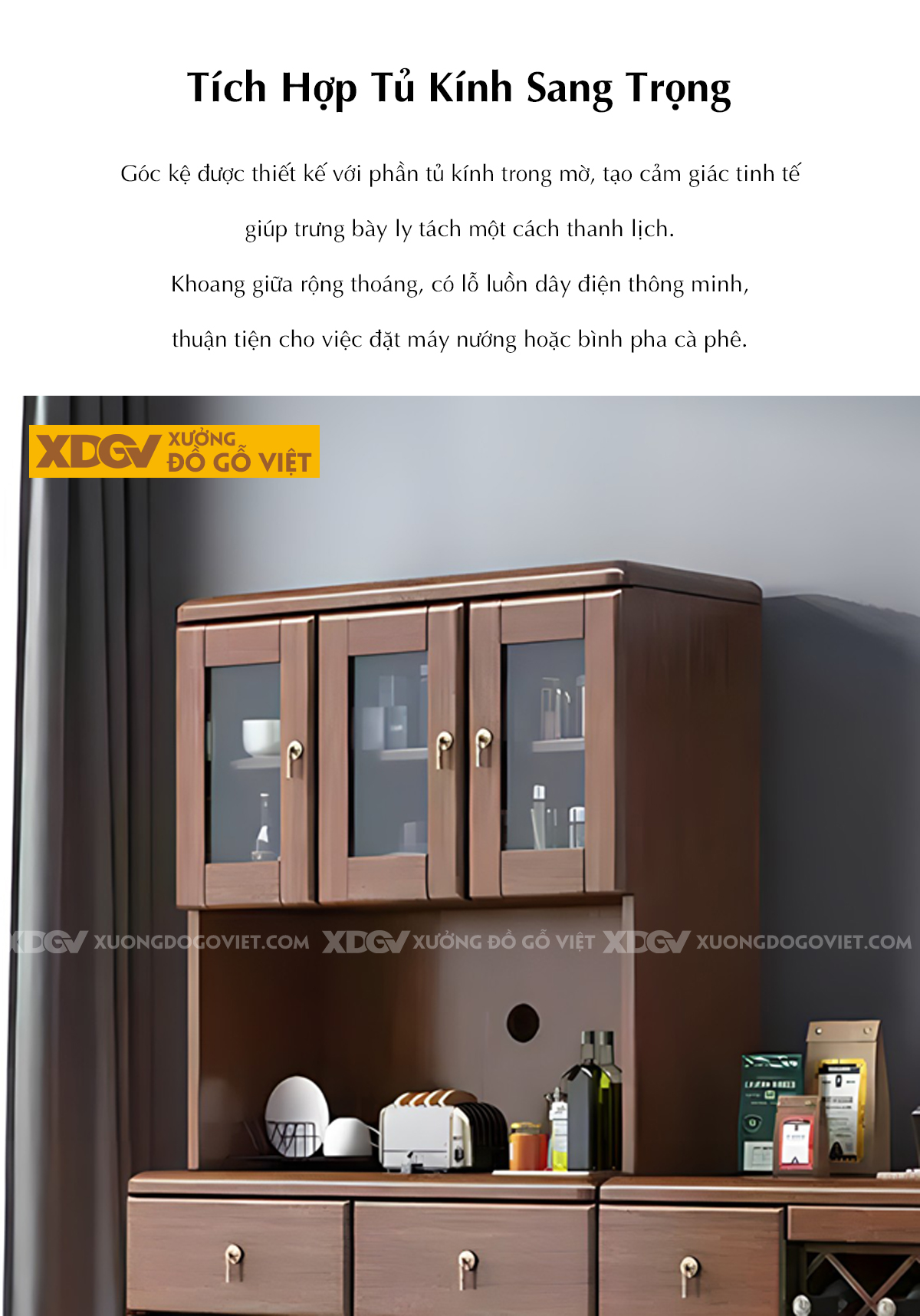 Tủ Để Rượu Gỗ Sồi Kệ Trưng Bày Kính Phối Ô Rượu Chéo Đa Dạng