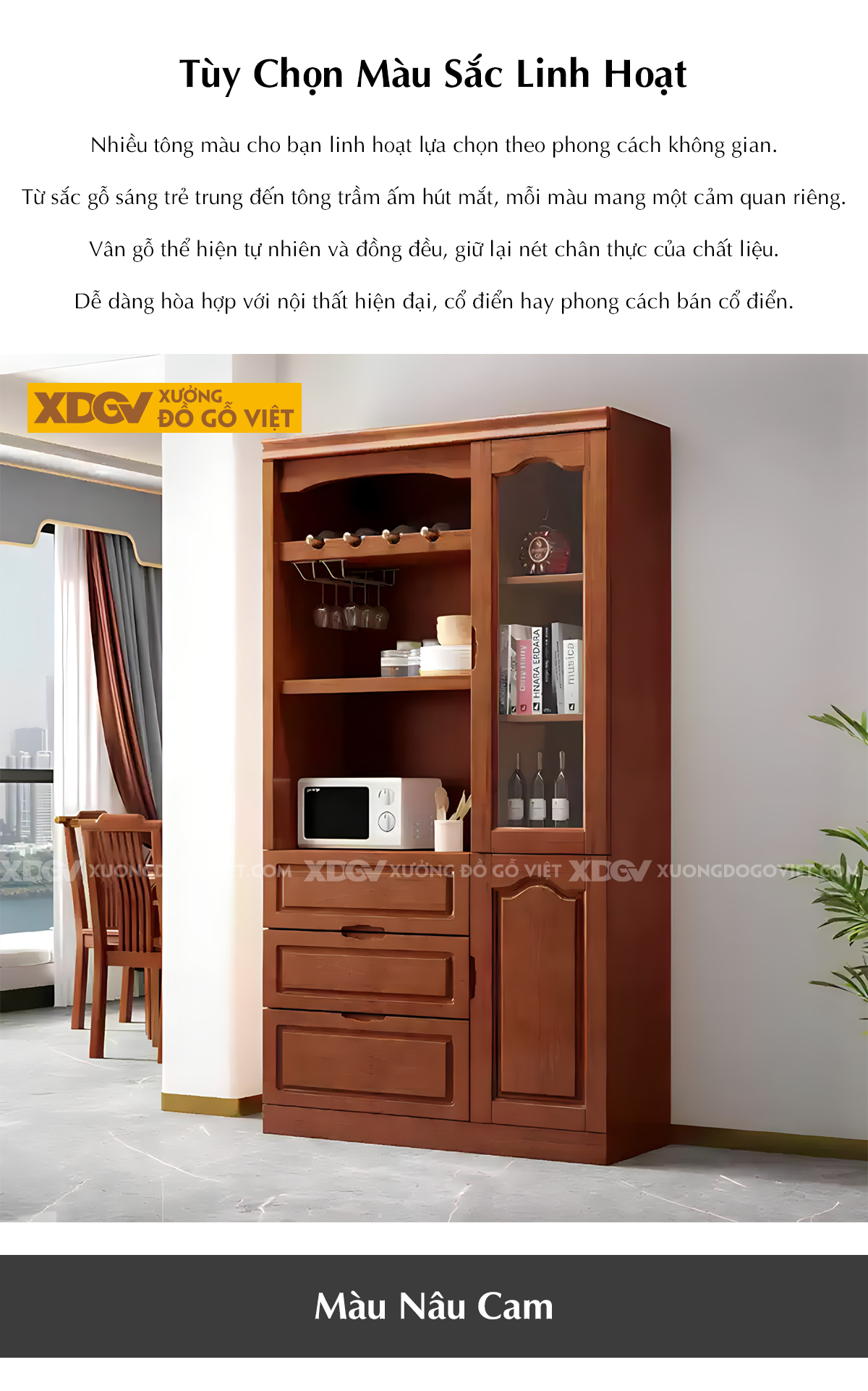 Tủ Để Rượu Phòng Khách Gỗ Cao Su Phối Hợp Cánh Kính Hiện Đại