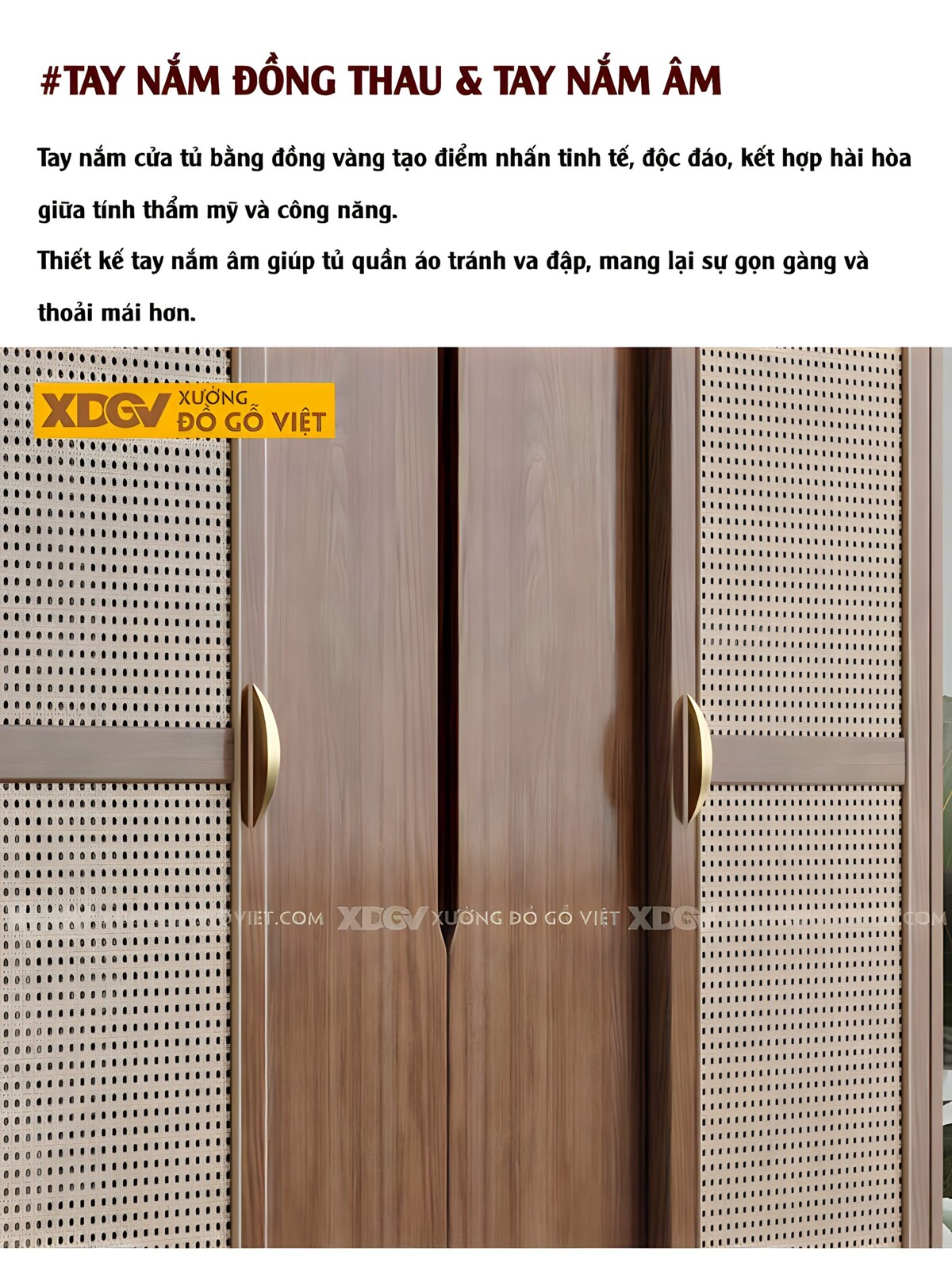 Tủ Đựng Áo Gỗ Óc Chó Chân Cao Cánh Đan Mây Có Tủ Trên Kệ Bên