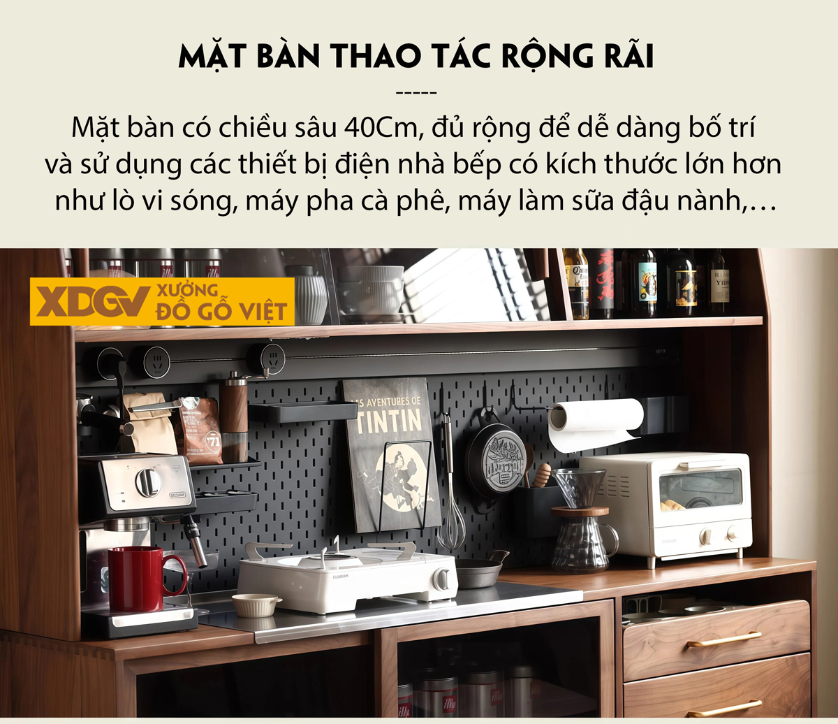 Tủ Đựng Chén Bát Gỗ Veneer Sồi Phối Cánh Pano Kèm Kính Mờ