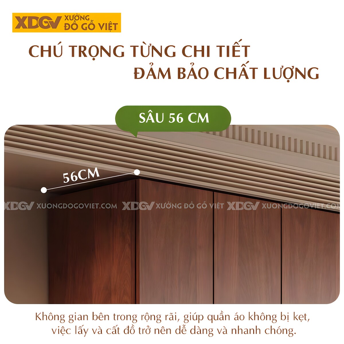 Tủ Đựng Quần Áo Veneer Óc Chó Kịch Trần Hiện Đại Sang Trọng