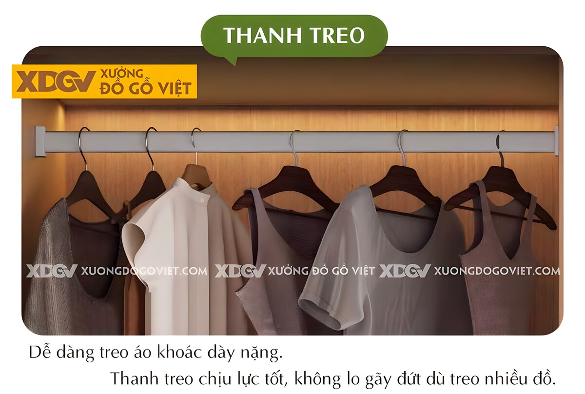 Tủ Đựng Quần Áo Veneer Óc Chó Kịch Trần Hiện Đại Sang Trọng