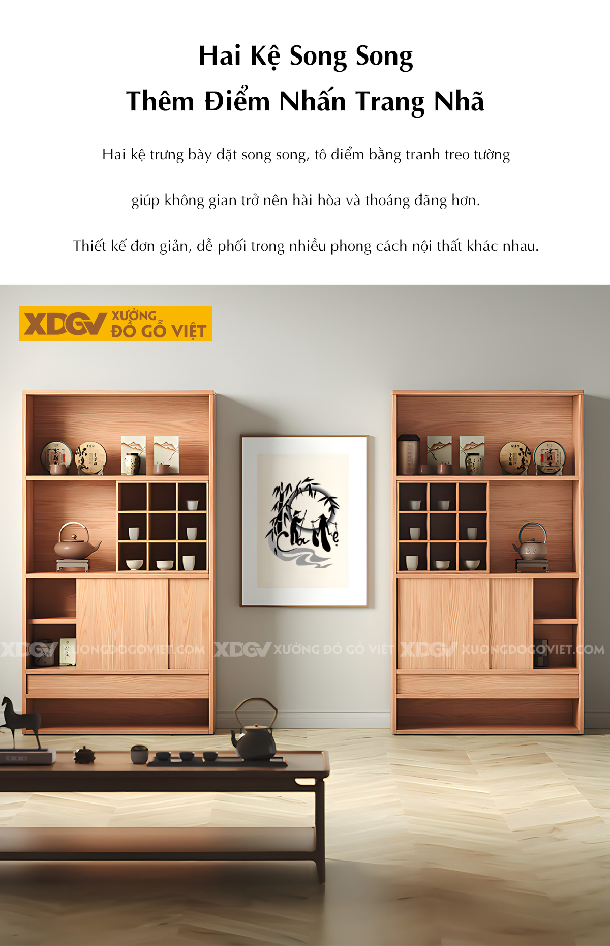 Tủ Đựng Rượu Gỗ Sồi Kệ Chia Ngăn Hộc Vuông 2 Cánh Lùa Dưới