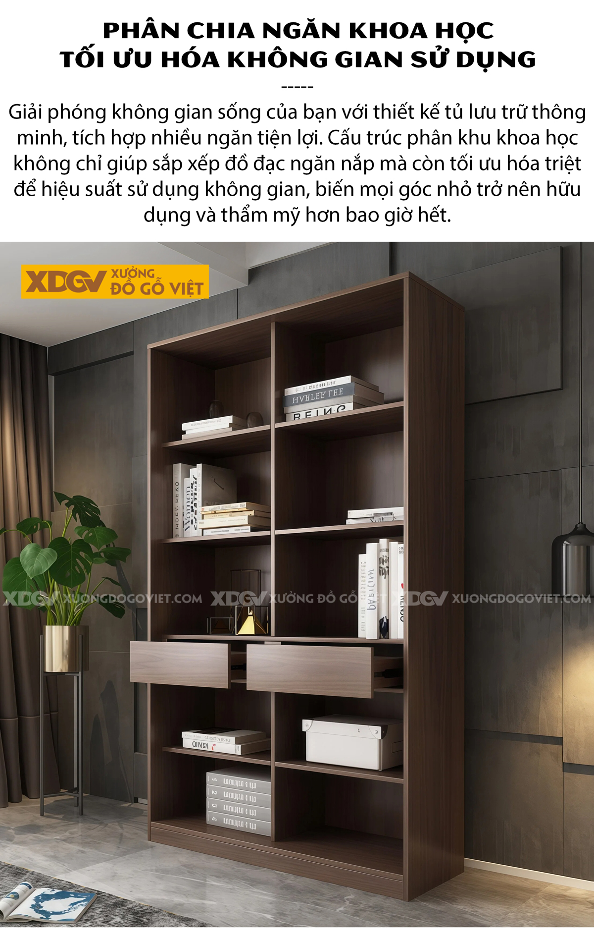 Tủ Đựng Sách Văn Phòng Gỗ MDF Chân Côn Bọc Kim Kèm Cánh Kính