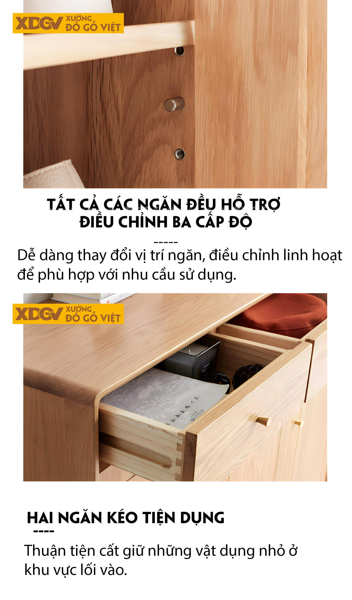 Tủ Giày 3 Cánh Gỗ Sồi Góc Vát Cạnh Tích Hợp Ngăn Kéo Trên