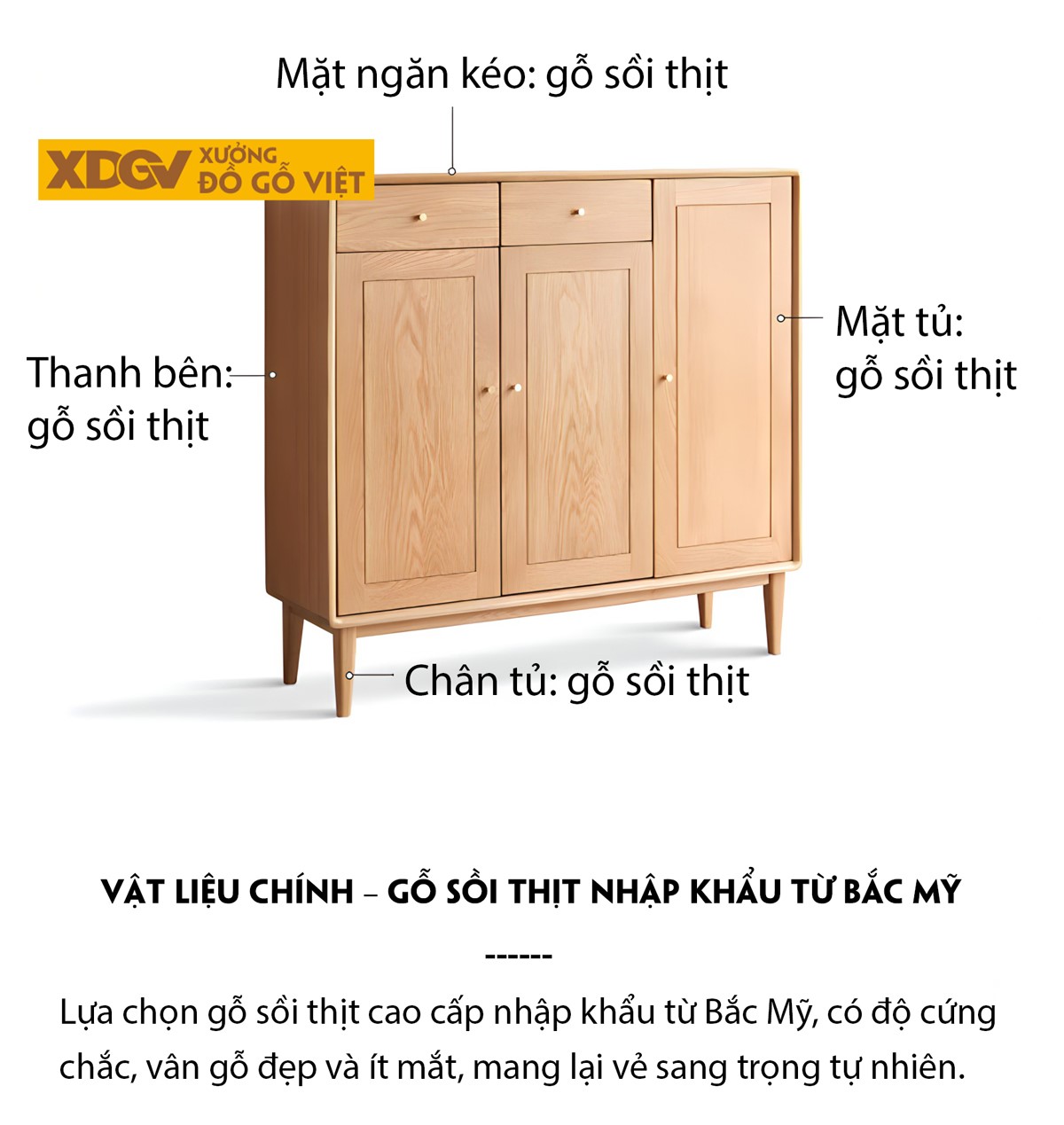Tủ Giày 3 Cánh Gỗ Sồi Góc Vát Cạnh Tích Hợp Ngăn Kéo Trên