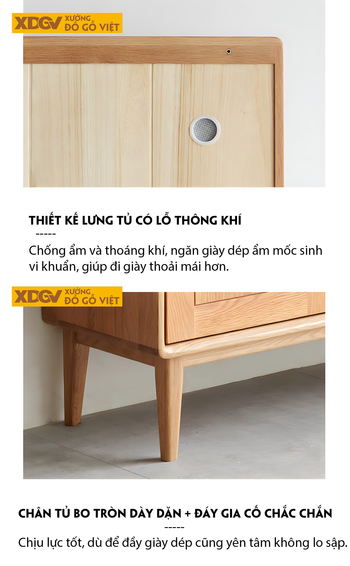 Tủ Giày 3 Cánh Gỗ Sồi Góc Vát Cạnh Tích Hợp Ngăn Kéo Trên