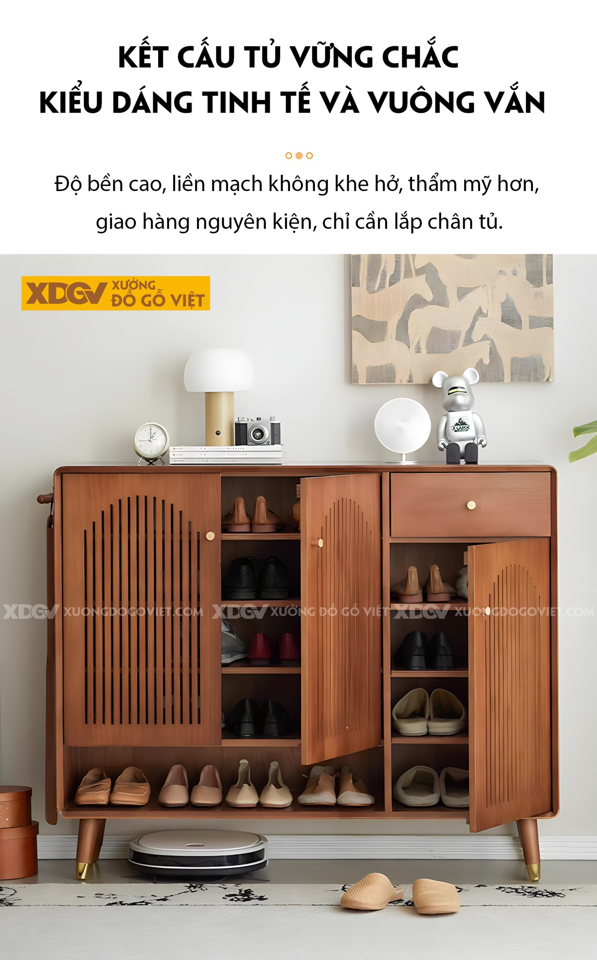 Tủ Giày Dép Gỗ Sồi Mỹ Cánh Nan Dọc Cong Vòm Chân Cao